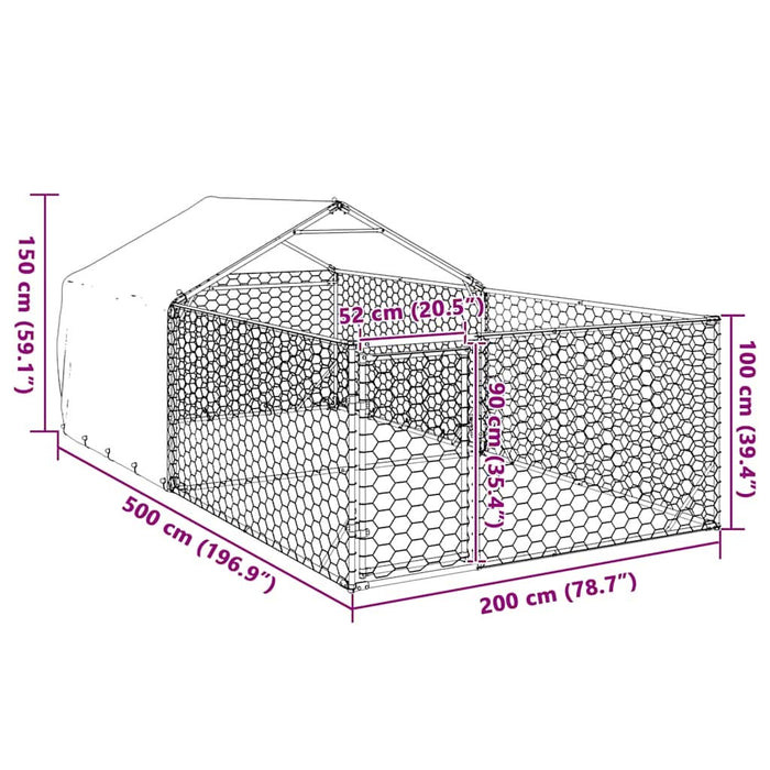 Canisa de exterior cu alergare 5x2x1,5 m otel galvanizat - WALTI WALTI