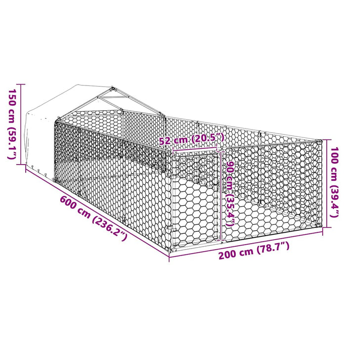 Canisa de exterior cu alergare 6x2x1,5 m otel galvanizat - WALTI WALTI