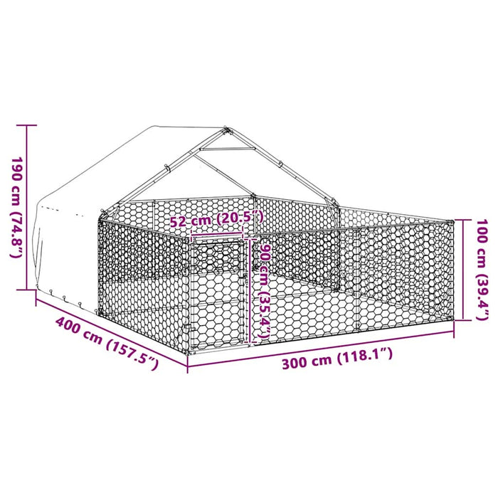 Canisa de exterior cu alergare 4x3x1,9 m otel galvanizat - WALTI WALTI
