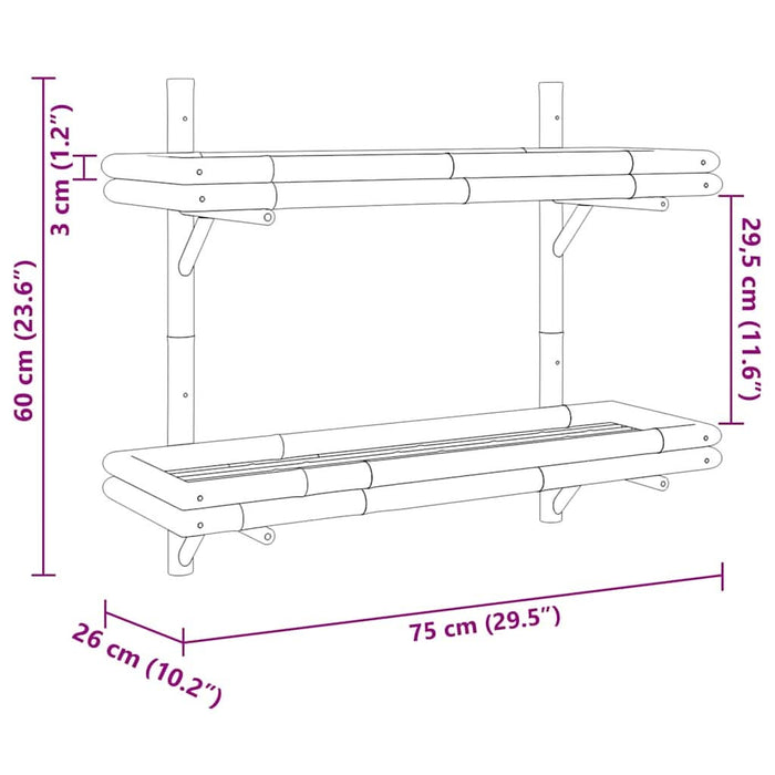Poliță cu raft Pe perete Maro 75 x 26 x 60 cm Bambus - WALTI WALTI