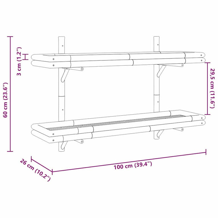Poliță cu raft Pe perete Maro 100 x 26 x 60 cm Bambus - WALTI WALTI