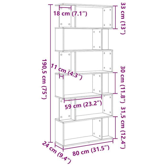 Bibliotecă stejar negru 80x24x190,5 cm lemn prelucrat - WALTI WALTI