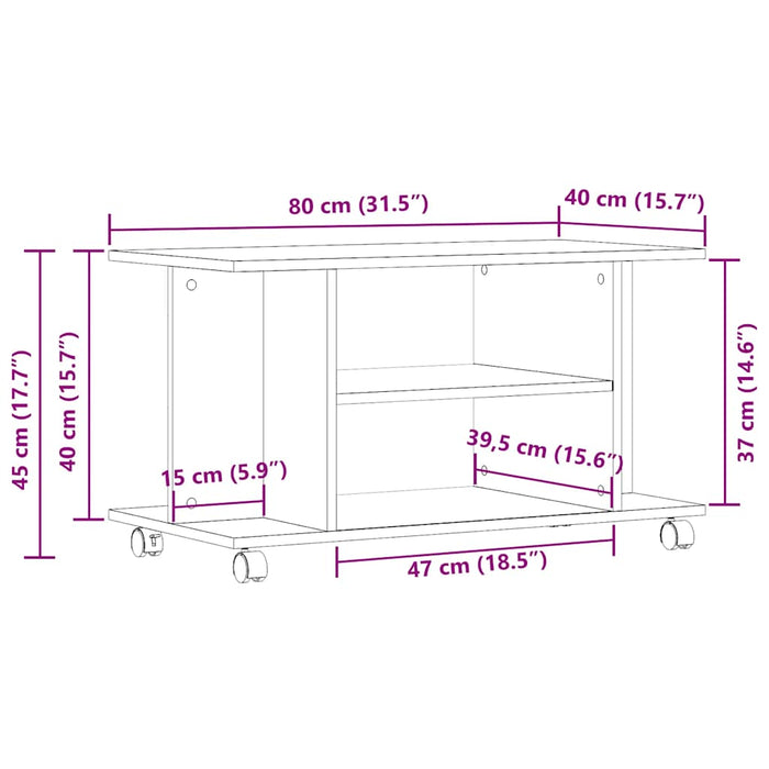 Comodă TV cu rotile, stejar negru, 80x40x45 cm, lemn prelucrat - WALTI WALTI