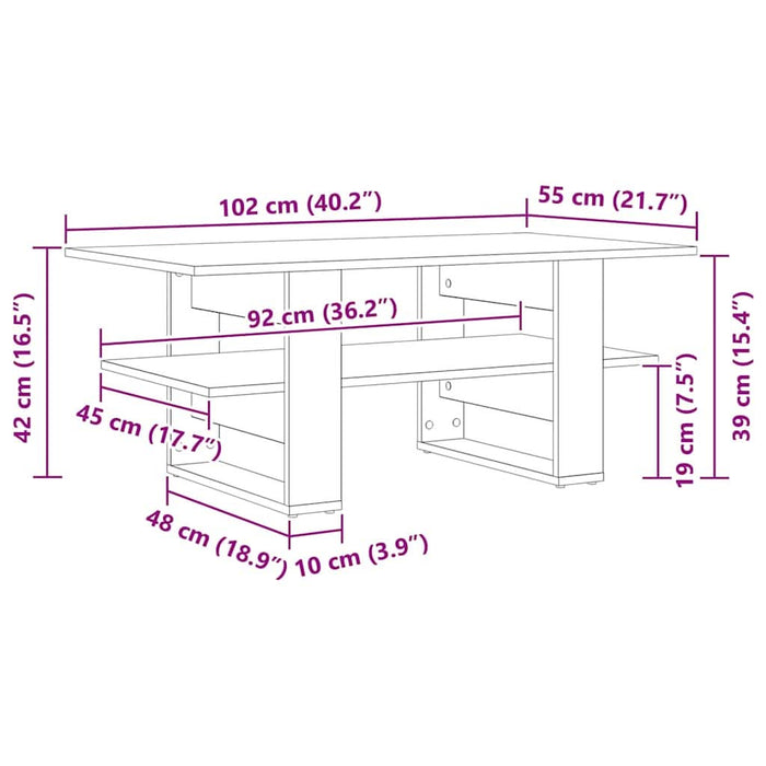 Masă de cafea Stejar negru 102 x 55 x 42 cm Lemn compozit - WALTI WALTI