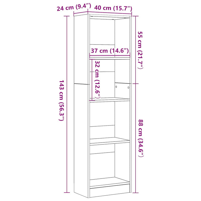 Bibliotecă stejar negru 40x24x143 cm lemn prelucrat - WALTI WALTI