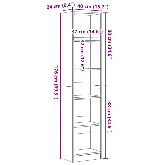 Bibliotecă stejar negru 40x24x176 cm lemn prelucrat - WALTI WALTI