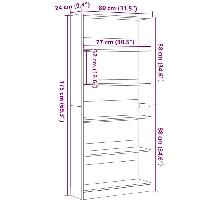 Bibliotecă Stejar negru 80x24x176 cm Lemn prelucrat - WALTI WALTI