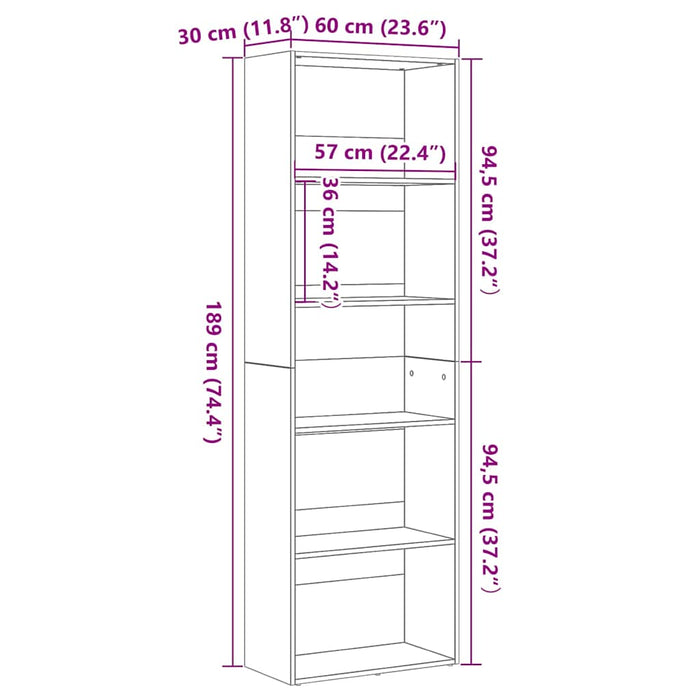 Bibliotecă Stejar negru 60x30x189 cm Lemn prelucrat - WALTI WALTI