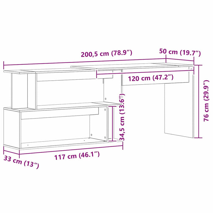 Birou Stejar Negru 200 x 50 x 76 cm Lemn compozit - WALTI WALTI