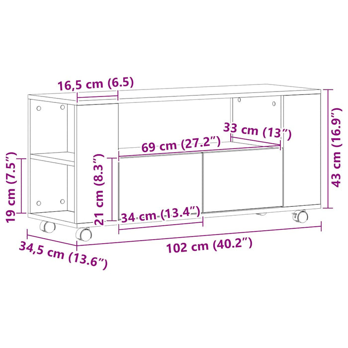 Dulap TV cu roți stejar negru 102x34,5x43 cm lemn prelucrat - WALTI WALTI
