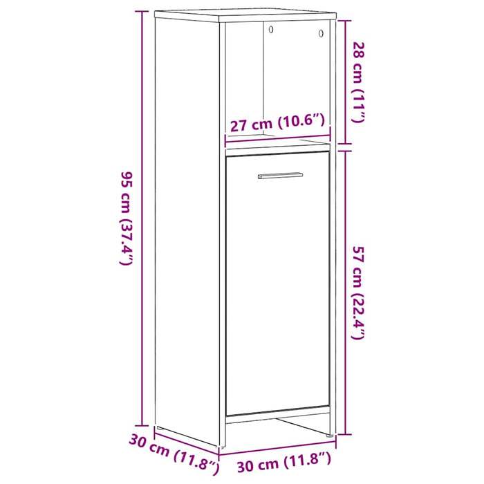Dulap de baie din stejar negru, 30x30x95 cm, lemn prelucrat - WALTI WALTI