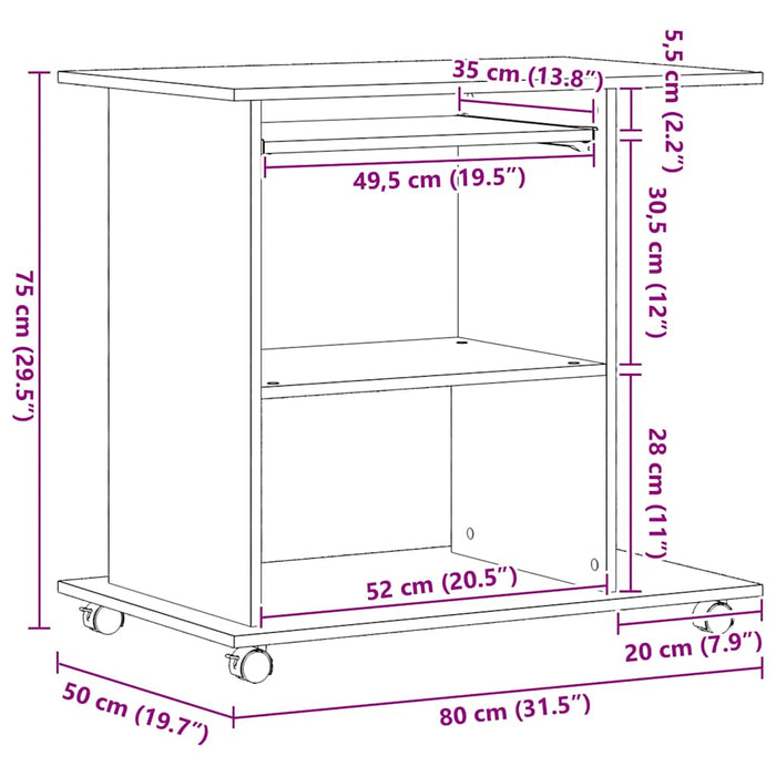 Birou de calculator, stejar negru, 80x50x75 cm, lemn prelucrat - WALTI WALTI
