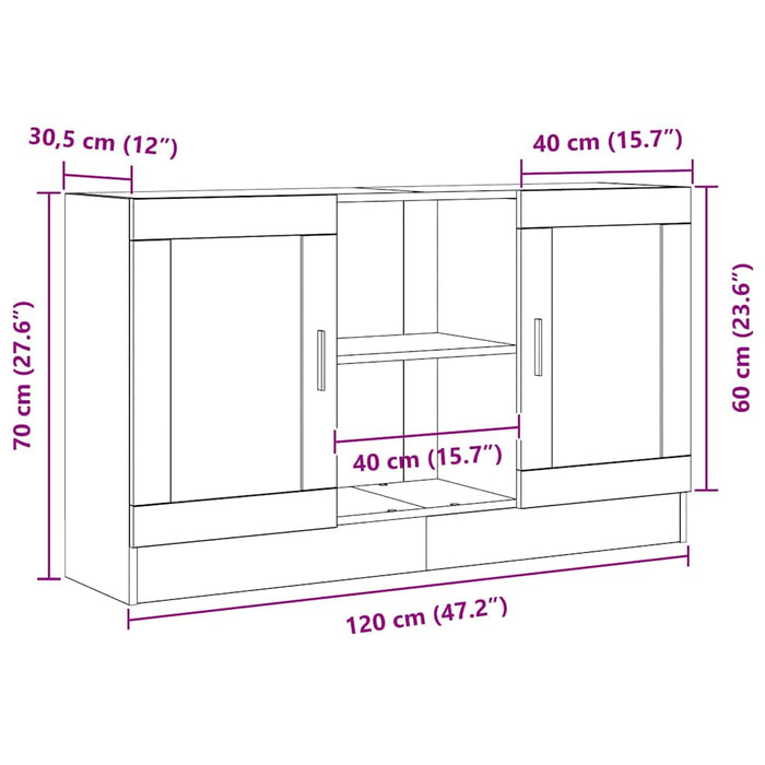Bufet Stejar Negru 120 x 30,5 x 70 cm Lemn compozit - WALTI WALTI