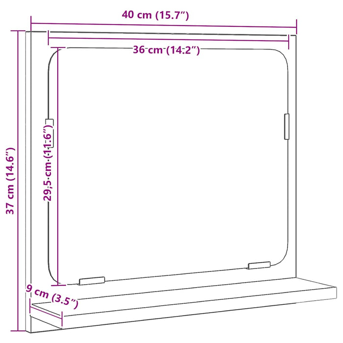 Oglindă de baie, stejar negru, 40x10,5x37 cm, lemn prelucrat - WALTI WALTI