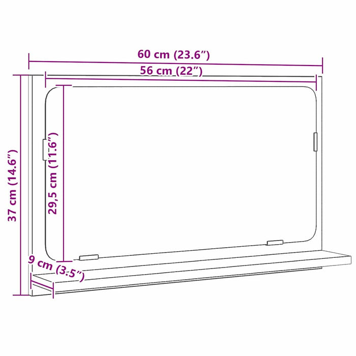 Raft cu Oglindă Stejar Negru 60 x 10,5 x 37 cm Lemn compozit - WALTI WALTI