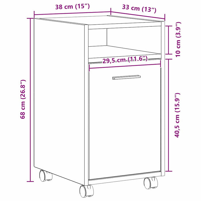 Dulap lateral cu roți cu roata Stejar Negru 33 x 38 x 60 cm - WALTI WALTI