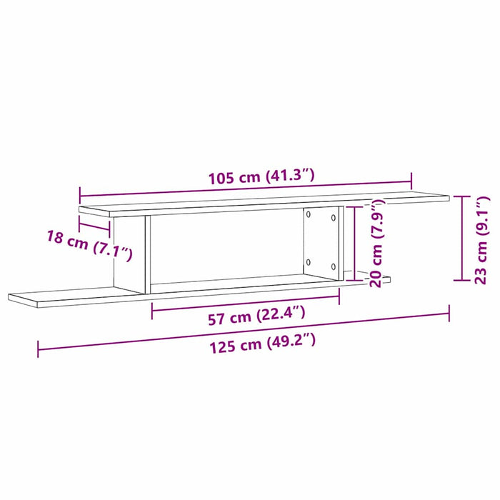 Raft TV montat pe perete cu raft Stejar negru 125 x 18 x 23 cm - WALTI WALTI
