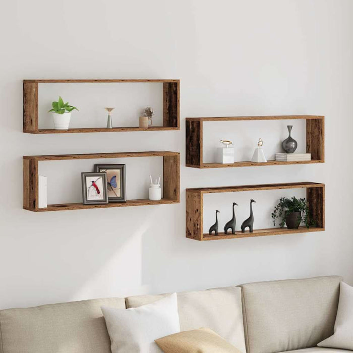 Raft de Perete 4 pcs Lemn vechi 80 x 15 x 26 cm Lemn compozit - WALTI WALTI