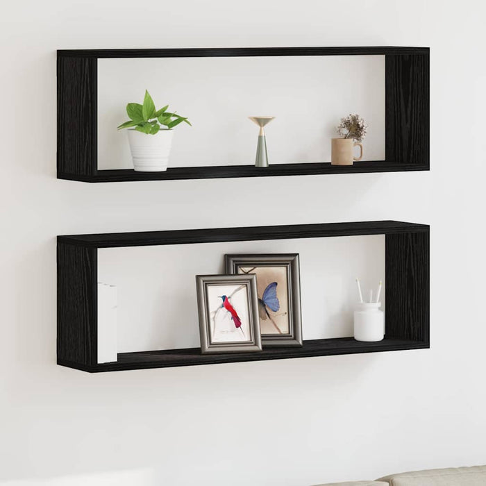 Raft de Perete 2 pcs Stejar negru 80 x 15 x 26 cm Lemn compozit - WALTI WALTI