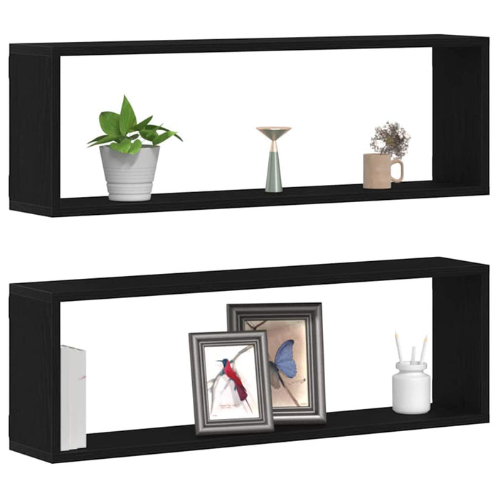 Raft de Perete 2 pcs Stejar negru 80 x 15 x 26 cm Lemn compozit - WALTI WALTI