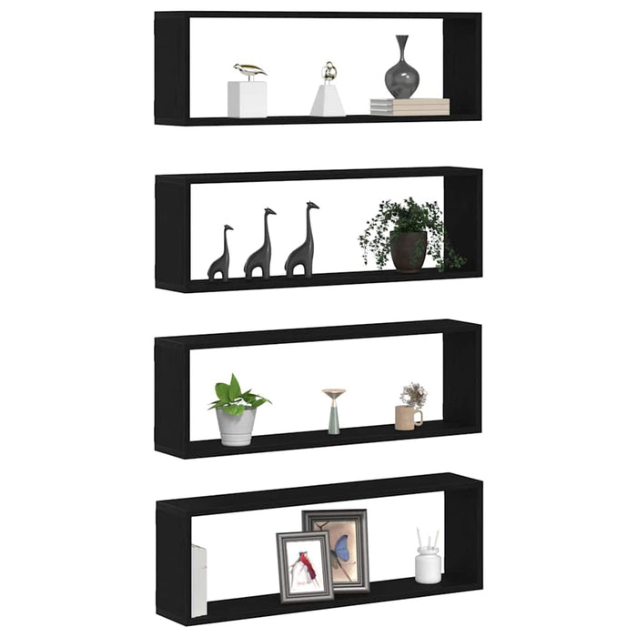 Raft de Perete 4 pcs Stejar negru 80 x 15 x 26 cm Lemn compozit - WALTI WALTI