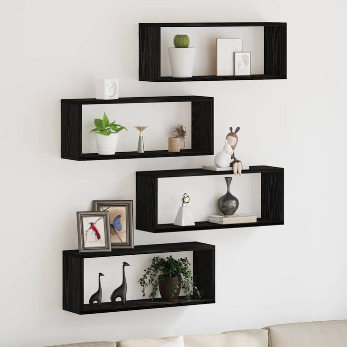Rafturi de perete cu raft 4 pcs Stejar negru 60 x 15 x 23 cm - WALTI WALTI