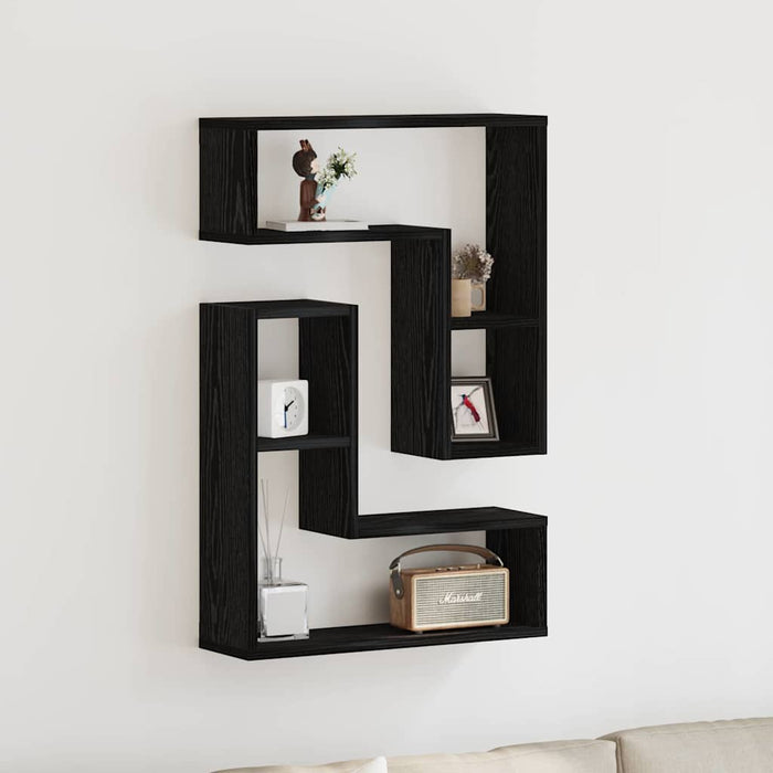 Raft de perete 2 pcs Stejar Negru 50 x 15 x 85 cm Lemn compozit - WALTI WALTI