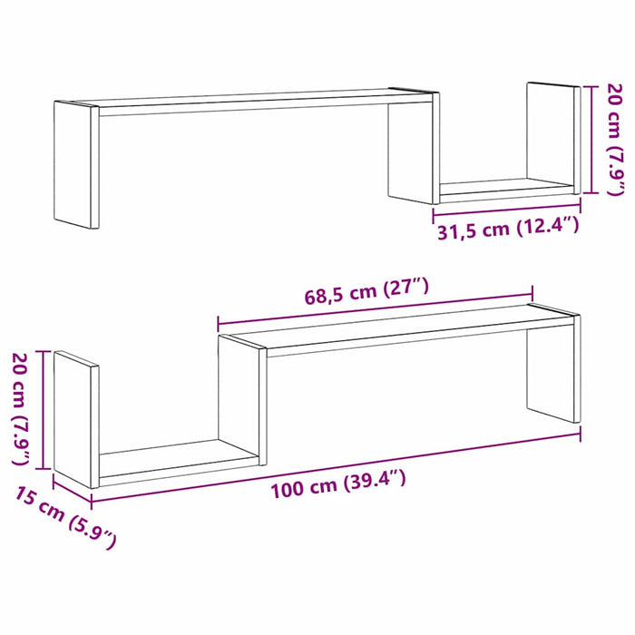Raft de perete cu raft 2 pcs Stejar negru 100 x 15 x 20 cm - WALTI WALTI