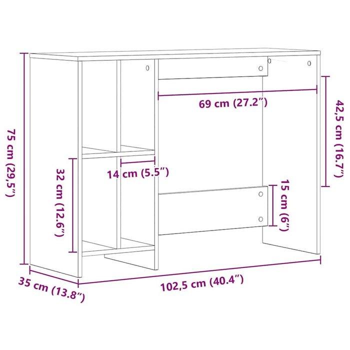 Birou cu raft Stejar Negru 102,5 x 35 x 75 cm Lemn compozit - WALTI WALTI
