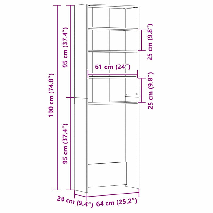 Dulap pentru mașina de spălat Stejar Negru 64 x 24 x 190 cm - WALTI WALTI