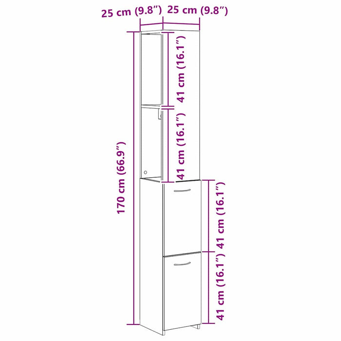 Dulap de Baie Stejar Negru 25 x 25 x 170 cm Lemn compozit - WALTI WALTI