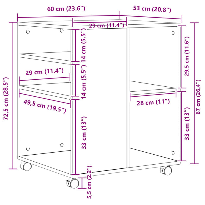 Dulap de depozitare cu roata Stejar Negru 60 x 53 x 72,5 cm - WALTI WALTI