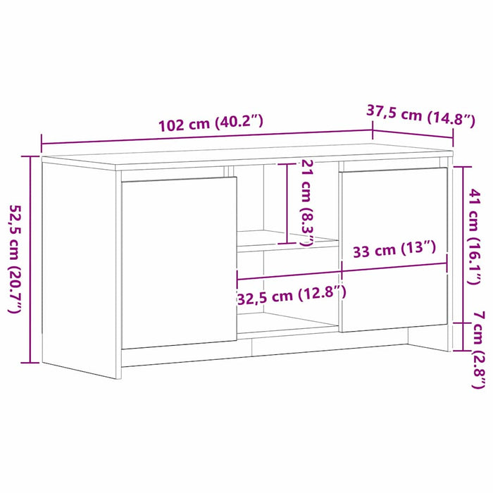 Cabinet TV Stejar Negru 102 x 37,5 x 52,5 cm Lemn compozit - WALTI WALTI