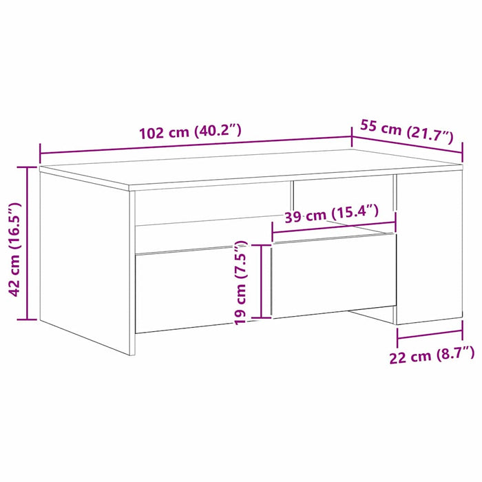Masă de cafea Stejar Artizanal 102 x 55 x 43,5 cm Lemn compozit - WALTI WALTI
