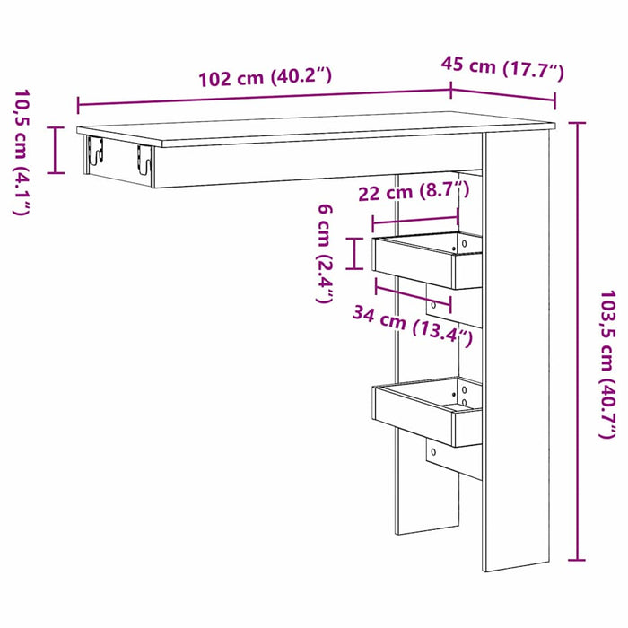 Masă Bar pentru Perete cu raft Stejar Negru 102 x 45 x 103,5 cm - WALTI WALTI