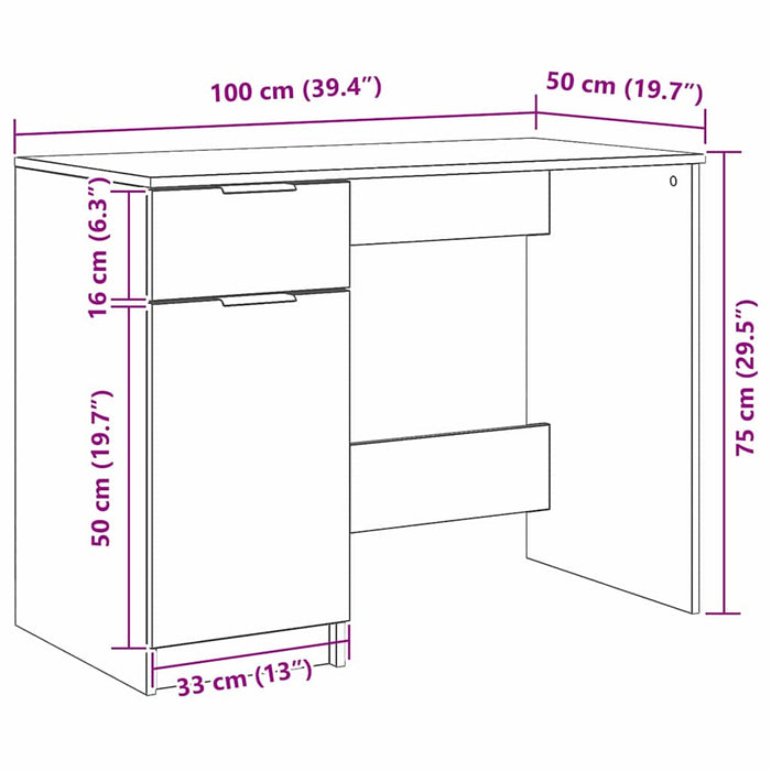 Birou cu sertar Stejar negru 100 x 50 x 75 cm Lemn compozit - WALTI WALTI