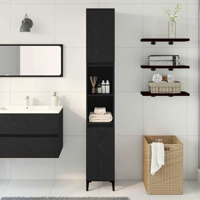 Dulap de Baie Stejar Negru 30 x 30 x 190 cm Lemn compozit - WALTI WALTI