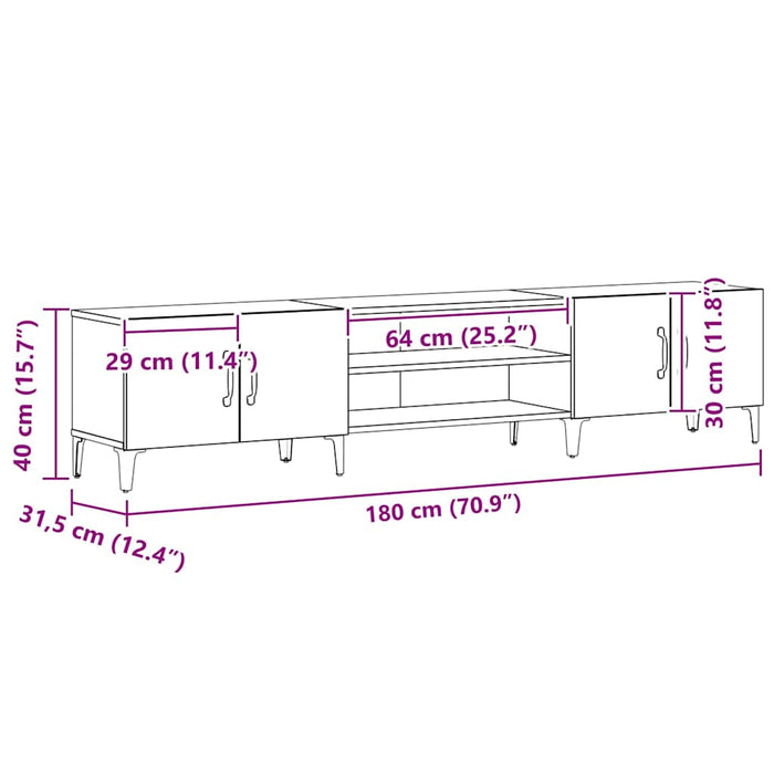 Cabinet TV Stejar Negru 180 x 31,5 x 40 cm Lemn compozit - WALTI WALTI