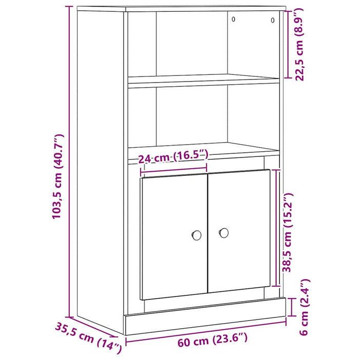 Highboard Stejar Negru 60 x 35.5 x 103.5 cm Lemn compozit - WALTI WALTI