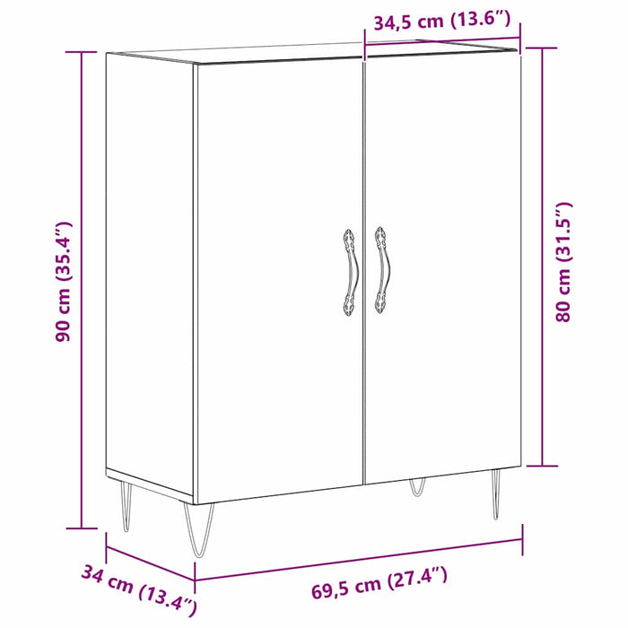 Bufet Stejar Negru 69,5 x 34 x 90 cm Lemn compozit - WALTI WALTI