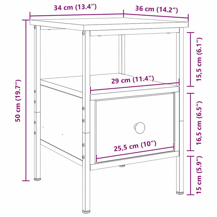 Dulap de noapte Stejar Negru 34 x 36 x 50 cm Lemn compozit - WALTI WALTI