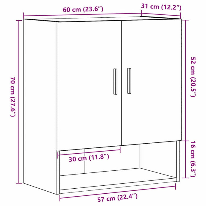 Dulap de perete Stejar negru 60 x 31 x 70 cm Lemn compozit - WALTI WALTI