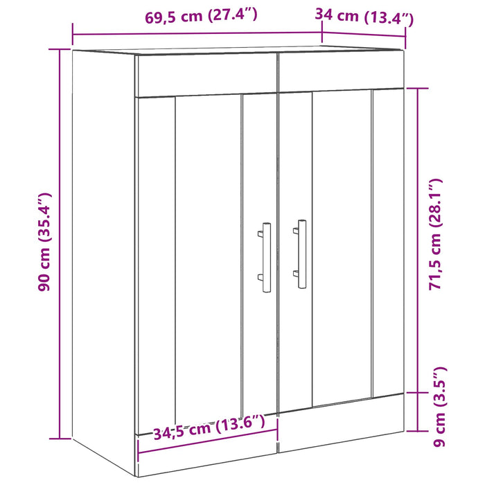 Cabinet suspendat Stejar Negru 69,5 x 34 x 90 cm Lemn compozit - WALTI WALTI