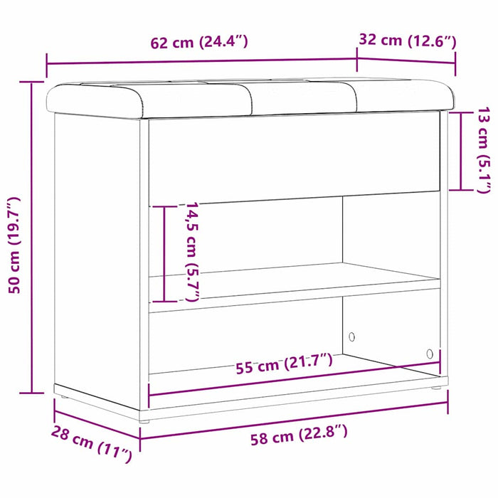 Bancă pentru pantofi Negru 60 x 30 x 48 cm Lemn compozit - WALTI WALTI