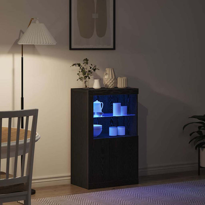 Bufet LED Stejar Negru 60,5 x 37 x 100 cm Lemn compozit - WALTI WALTI