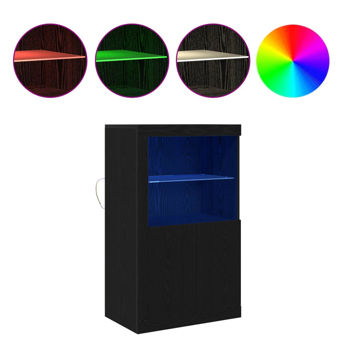 Bufet LED Stejar Negru 60,5 x 37 x 100 cm Lemn compozit - WALTI WALTI