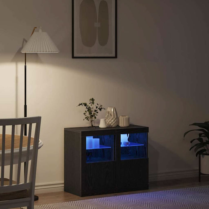 Bufet LED 2 pcs Stejar Negru 41 x 37 x 67 cm Lemn compozit - WALTI WALTI