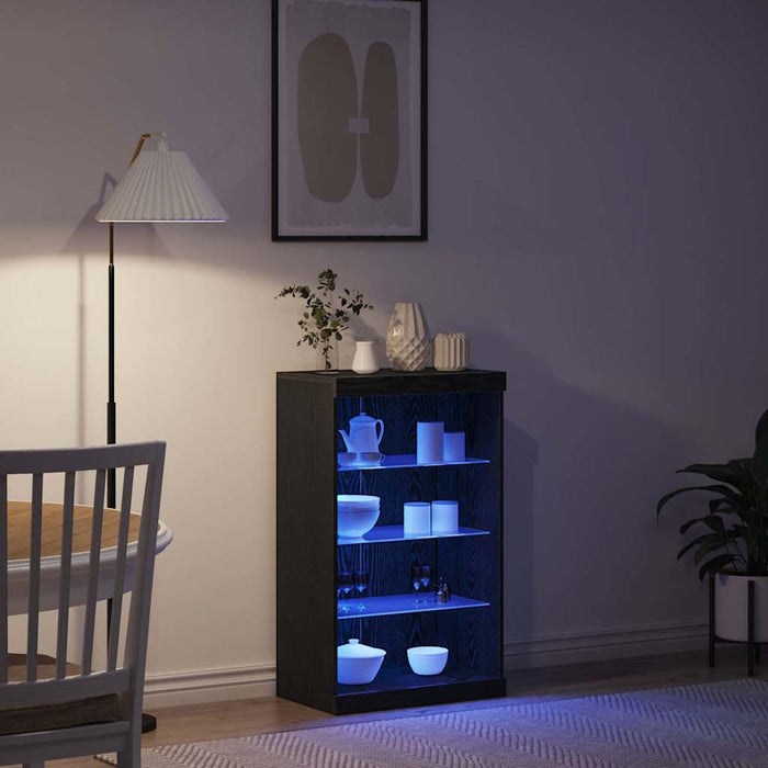 Bufet LED Stejar Negru 60,5 x 37 x 100 cm Lemn compozit - WALTI WALTI