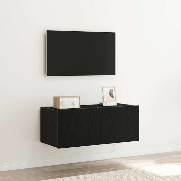 Dulap TV de perete Stejar Negru 80 x 35 x 31 cm Lemn compozit - WALTI WALTI