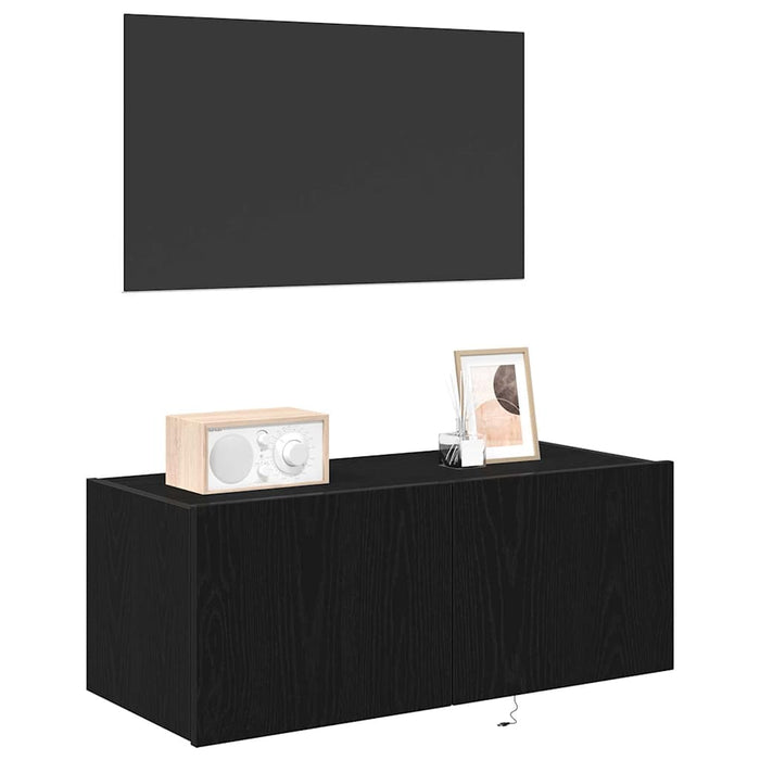 Dulap TV de perete Stejar Negru 80 x 35 x 31 cm Lemn compozit - WALTI WALTI